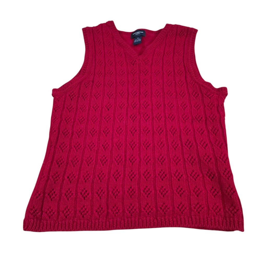 VTG The Limited America Red Wool Sweater Vest M 90s Made in Israel Pointelle